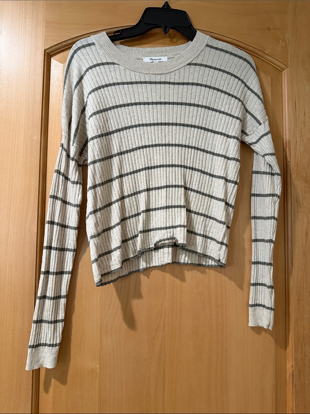 Madewell Cream and Gray Striped Ribbed Long-Sleeve Top